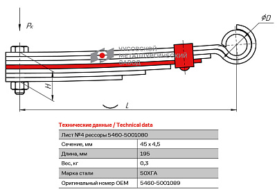 Лист №4 Рессора кабины для грузовиков производства ПАО КамАЗ 5460, 6460 7 листов