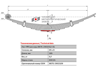 Лист №9 Рессора передняя для прицепа 2ПТС-4 887Б 9 листов