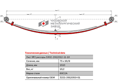 Лист №3 Рессора задняя для ГАЗ 2705, 3221, 3302 3 листа