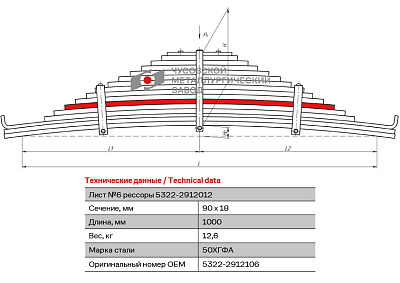 Лист №6 Рессора задняя для грузовиков производства ПАО КамАЗ 65115, 43118, 4350 16 листов