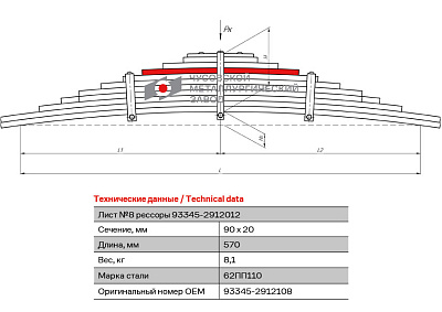 Лист №8 Рессора задняя для прицепа 93345 11 листов