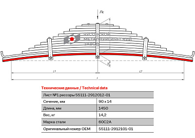 Лист №1 Рессора задняя для грузовиков производства ПАО КамАЗ 65115, 55111 14 листов