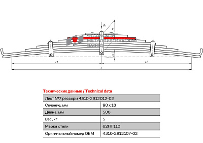 Лист №7 Рессора задняя для грузовиков производства ПАО КамАЗ 43114, 4350, 4310 9 листов