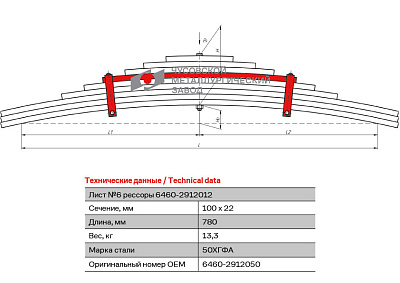 Лист №6 Рессора задняя для грузовиков производства ПАО КамАЗ 6460, 6520, 6522 9 листов