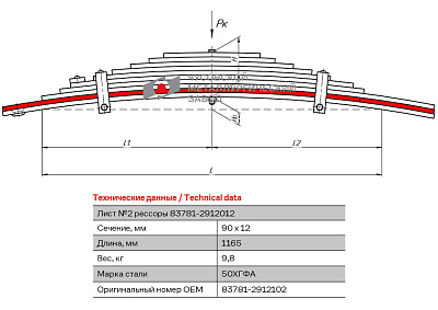 Лист №2 Рессора задняя для прицепа MA3 8378, 83781 10 листов