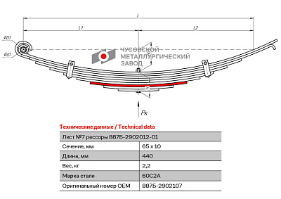 Лист №7 Рессора передняя для прицепа 2ПТС-4 887Б 9 листов