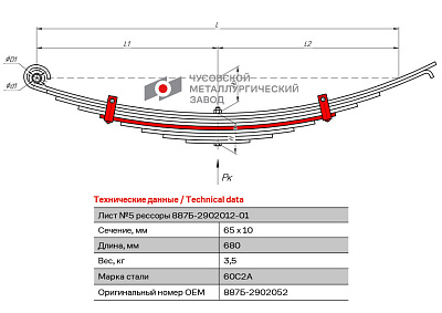 Лист №5 Рессора передняя для прицепа 2ПТС-4 887Б 9 листов