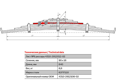 Лист №6 Рессора задняя для грузовиков производства ПАО КамАЗ 43114, 4350, 4310 9 листов