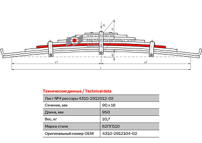 Лист №4 Рессора задняя для грузовиков производства ПАО КамАЗ 43114, 4350, 4310 9 листов