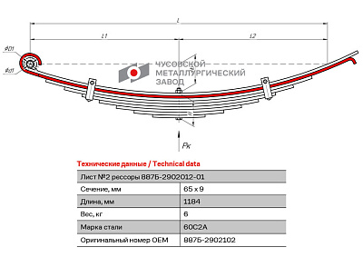 Лист №2 Рессора передняя для прицепа 2ПТС-4 887Б 9 листов