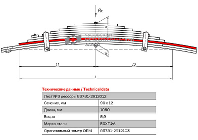 Лист №3 Рессора задняя для прицепа MA3 8378, 83781 10 листов