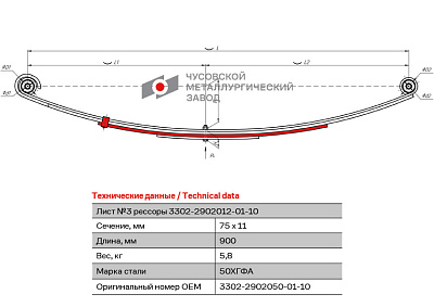 Лист №3 Рессора передняя для ГАЗ 2705, 3221, 3302 4 листа